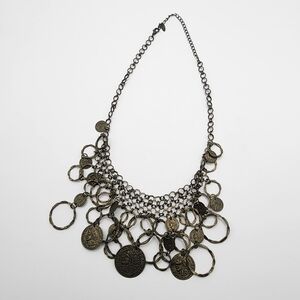 Antique Brass Toned Multi-Colored French Republic Coin Statement Necklace